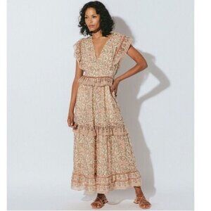 Cleobella Cherie Maxi Dress Size Small Zinnia Floral Cottagecore Tiered Pink Tan